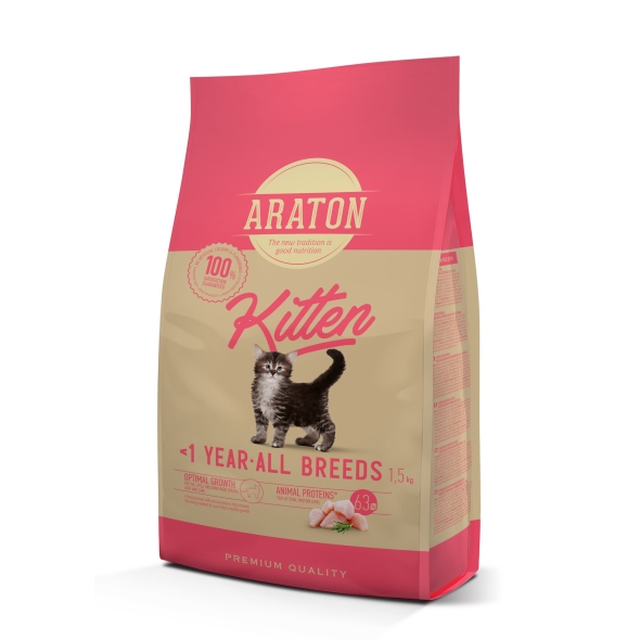 Повнораціонний сухий корм для кошенят ARATON kitten 1,5кг