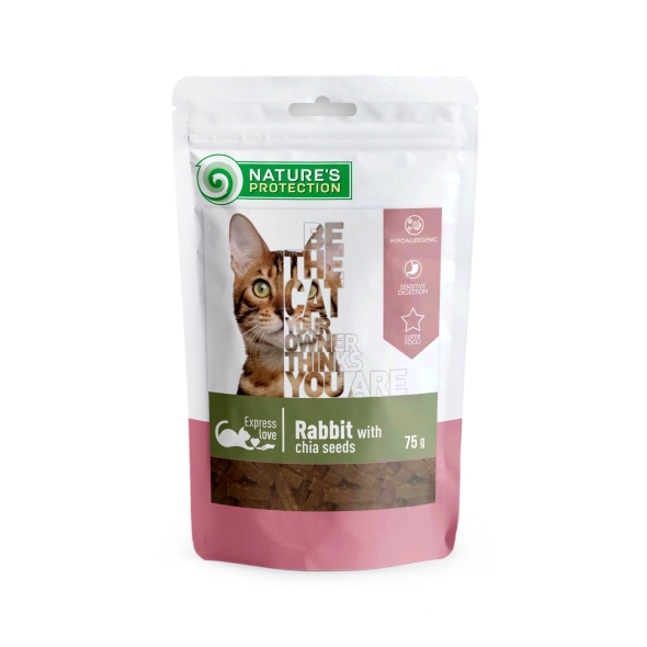 Ласощі для котів, снеки з кролика з чіа, Nature&#039;s Protection snack for cats with rabbit and chia seeds, 75г