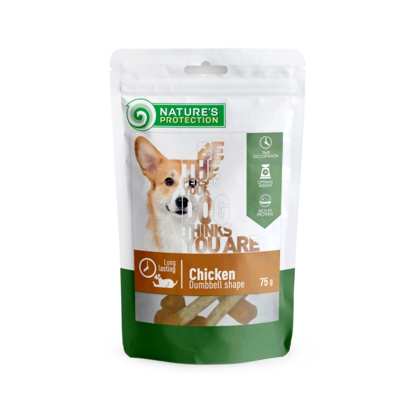 Ласощі для собак з куркою у формі гантелі Nature&#039;s Protection snack for dogs with chicken 75g