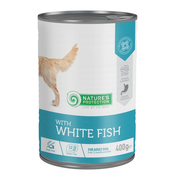 Вологий корм для дорослих собак з білою рибою Nature&#039;s Protection with White Fish 400 г