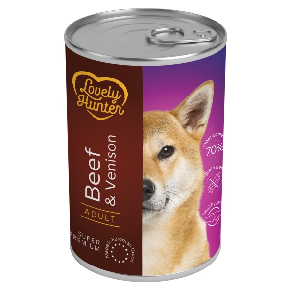 Вологий корм для дорослих собак з яловичиною та олениною Lovely Hunter Adult with Beef and Venison 800 г