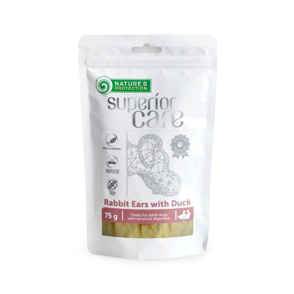 Ласощі для собак, кролячі вуха з качкою, Nature&#039;s Protection Superior Care Snacks For Dogs Rabbit Ears With Duck 75г
