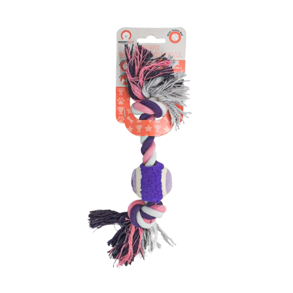 Іграшка для собак MISOKO&amp;CO Тенісний м&#039;яч з мотузкою, purple, 30.5x5 cm - 1