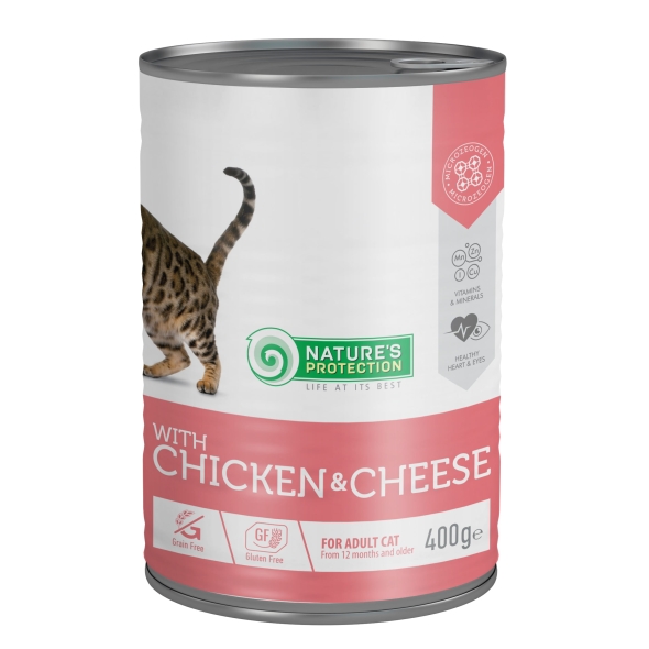 Nature's Protection Adult cats Сhicken &amp; Сheese Влажный корм для кошек с курицей и сыром, 400 г