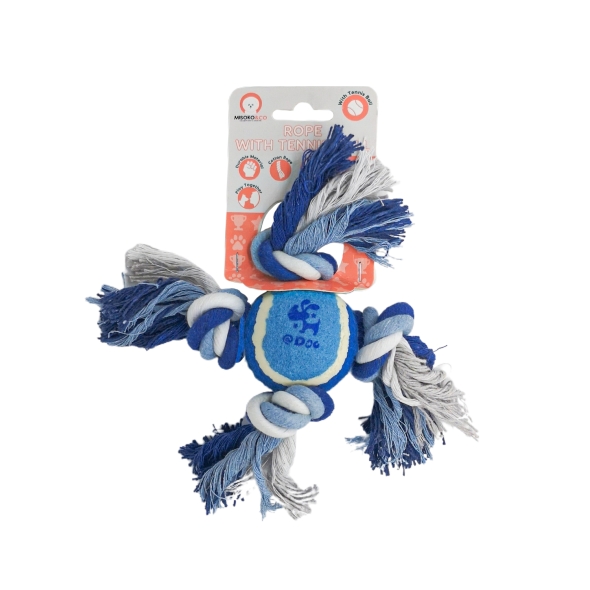 Іграшка для собак MISOKO&amp;CO Тенісний м&#039;яч з вузлами з мотузки, blue, 27cm - 1