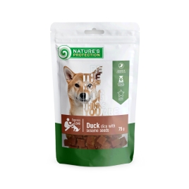 Ласощі для собак, ломтики з качки з насінням кунжуту, Nature&#039;s Protection Duck dice and with sesame seeds, 75 г