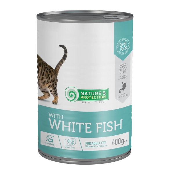 Вологий корм для дорослих котів з білою рибою Nature&#039;s Protection with White Fish 400 г