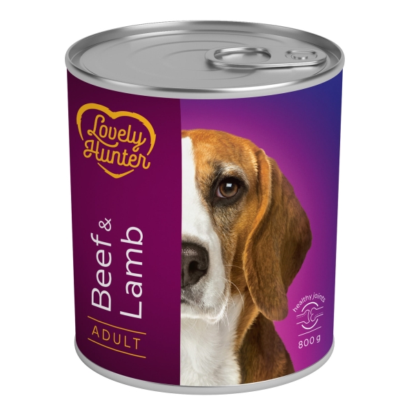 Вологий корм для дорослих собак з яловичиною та ягнятиною Lovely Hunter Adult Beef and Lamb 800 г