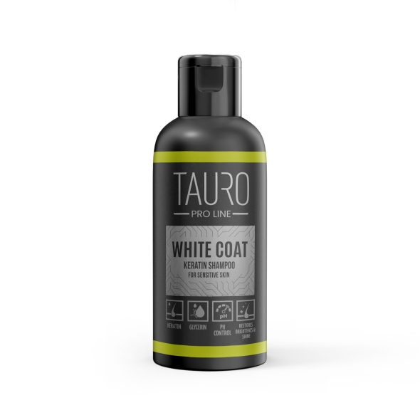 Шампунь з кератином для собак та кішок із білою шерстю Tauro Pro Line White Coat Keratin Shampoo 50 мл