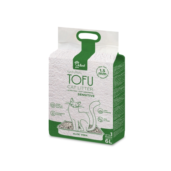 Наповнювач туалетів для котів, схильних до алергії Velvet Paw TOFU з екстрактом алое вера, 6л/2,6 кг