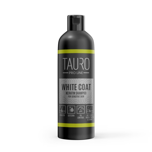Шампунь з кератином для собак та кішок із білою шерстю Tauro Pro Line White Coat Keratin Shampoo 250 мл