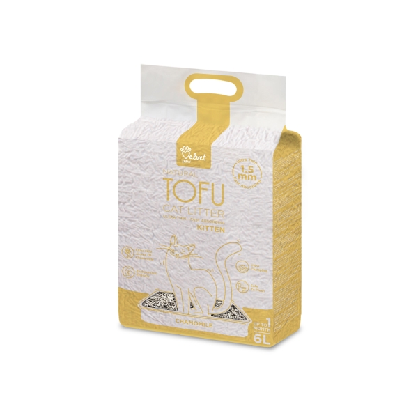 Наповнювач туалетів для кошенят Velvet Paw TOFU з екстрактом ромашки, 6л/2,6 кг
