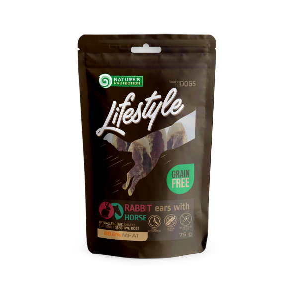 Ласощі для собак, сушені кролячі вуха з кониною, Nature&#039;s Protection Lifestyle Snack For Dogs Dried Rabbit Ears With Horse 75г