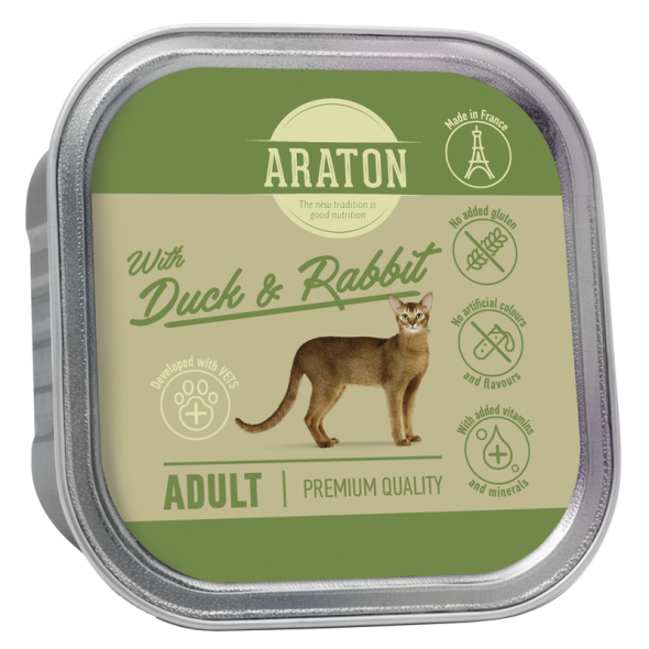 Вологий корм для дорослих котів з качкою і кролятиною ARATON Adult cat with with duck and rabbit, 85 г