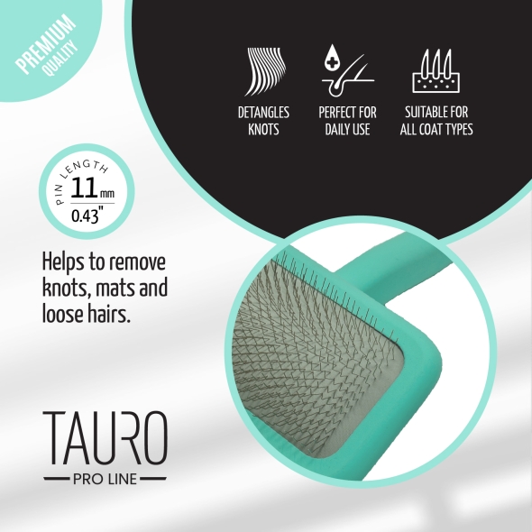 Щітка дерев&#039;яна прямокутна Tauro Pro Line, зубці 11 мм, mint, L - 4