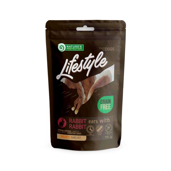 Ласощі для собак, сушені кролячі вуха з кролятиною, Nature&#039;s Protection Lifestyle Snack For Dogs Dried Rabbit Ears With Rabbit 75г
