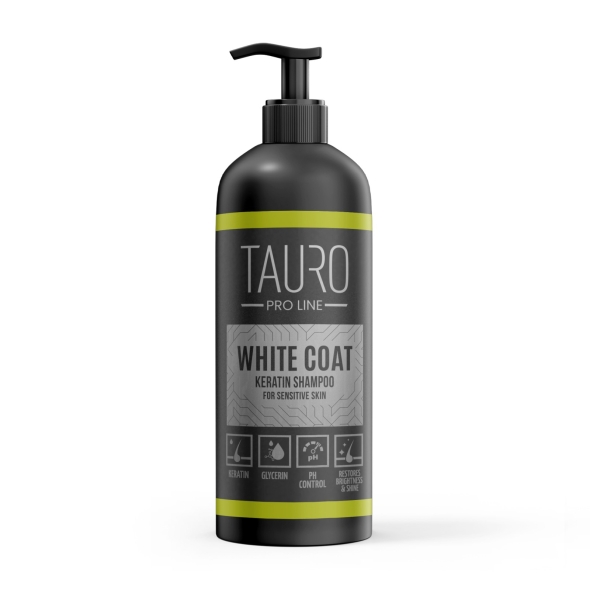Шампунь з кератином для собак та кішок із білою шерстю Tauro Pro Line White Coat Keratin Shampoo 1000 мл