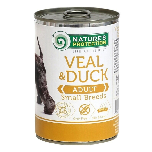 Вологий корм для дорослих собак малих порід з телятиною та качкою Nature&#039;s Protection Adult small breed Veal &amp; Duck 400г