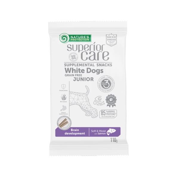 Беззернові ласощі з лососем для юніорів усіх порід Nature&#039;s Protection Superior Care White Dogs Brain Development, 110г