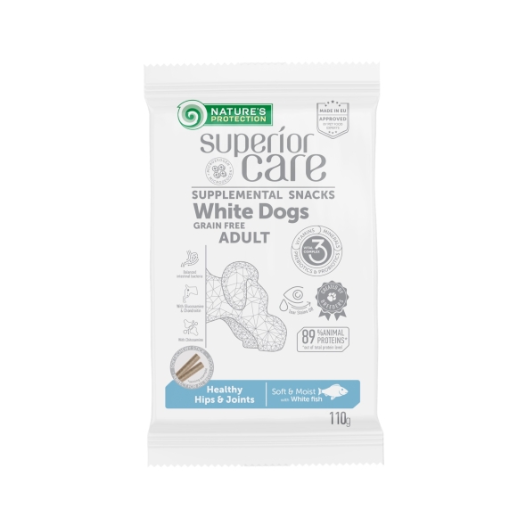 Беззерновые лакомства с белой рыбой для взрослых собак всех пород Nature&#039;s Protection Superior Care White Dogs Healthy hips &amp; joints, 110г