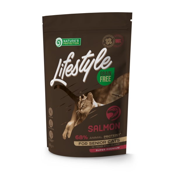 Сухий беззерновий корм для літніх котів з лососем Nature&#039;s Protection Lifestyle 400 г