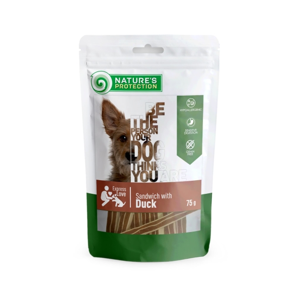 Ласощі для собак, сендвічі з качки, Nature&#039;s Protection snack for dogs duck sandwiches, 75г