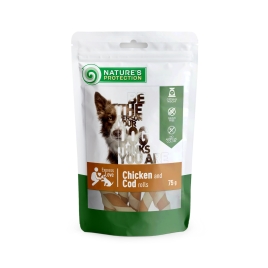 Ласощі для собак, роли з курки і тріски, Nature&#039;s Protection snack for dogs chicken and cod rolls, 75г