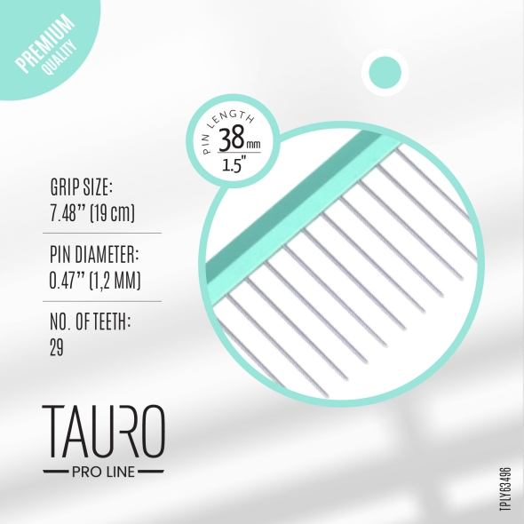 Расческа с алюминиевой ручкой и зубчиками из нержавеющей стали Tauro pro line Ultra light line, 19 cm, mint color - 2