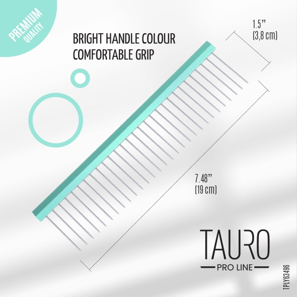 Расческа с алюминиевой ручкой и зубчиками из нержавеющей стали Tauro pro line Ultra light line, 19 cm, mint color - 1