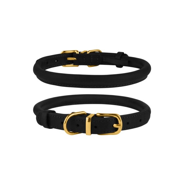 Нашийник для собак шкіряний круглий BronzeDog Premium Crazy чорний, розмір S