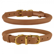 Нашийник для собак шкіряний круглий BronzeDog Premium Crazy світло-коричневий, розмір S