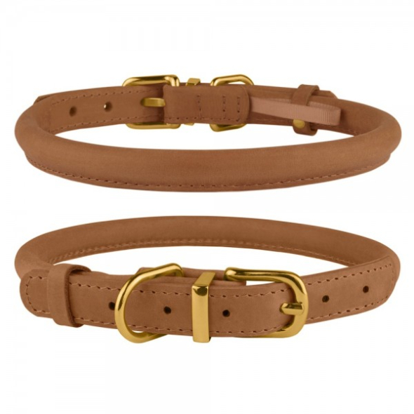 Нашийник для собак шкіряний круглий BronzeDog Premium Crazy світло-коричневий, розмір S