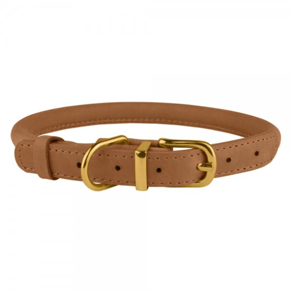Нашийник для собак шкіряний круглий BronzeDog Premium Crazy світло-коричневий, розмір S - 1