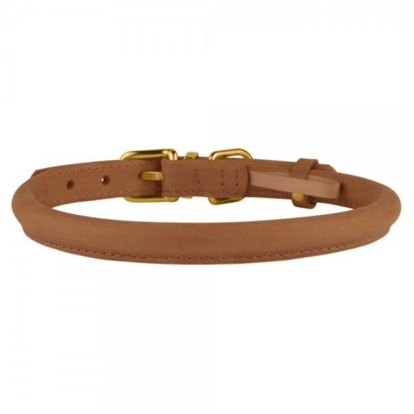Нашийник для собак шкіряний круглий BronzeDog Premium Crazy світло-коричневий, розмір S - 2