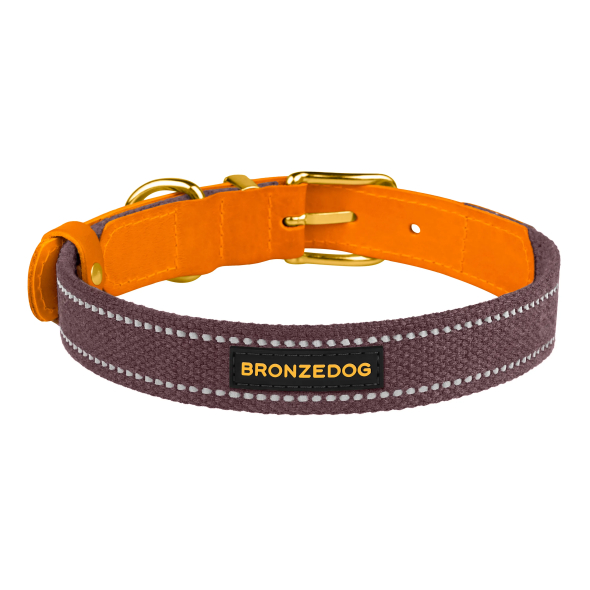 Ошейник для Собак Bronzedog Брезент + Кожа с металлической пряжкой рыжий с черри, размер L - 2