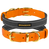 Ошейник для Собак Bronzedog Брезент + Кожа с металлической пряжкой рыжий с графитовым, размер M