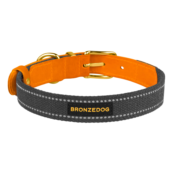 Ошейник для Собак Bronzedog Брезент + Кожа с металлической пряжкой рыжий с графитовым, размер M - 2