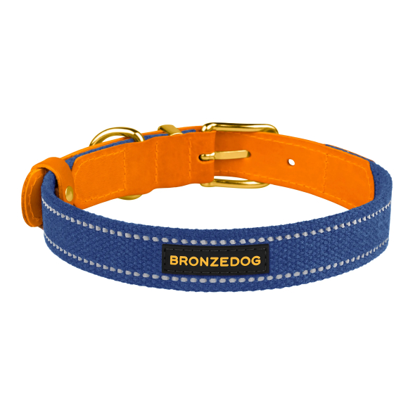 Нашийник для Собак Bronzedog Брезент + Шкіра з металевою пряжкою рудий з синім, розмір L - 2