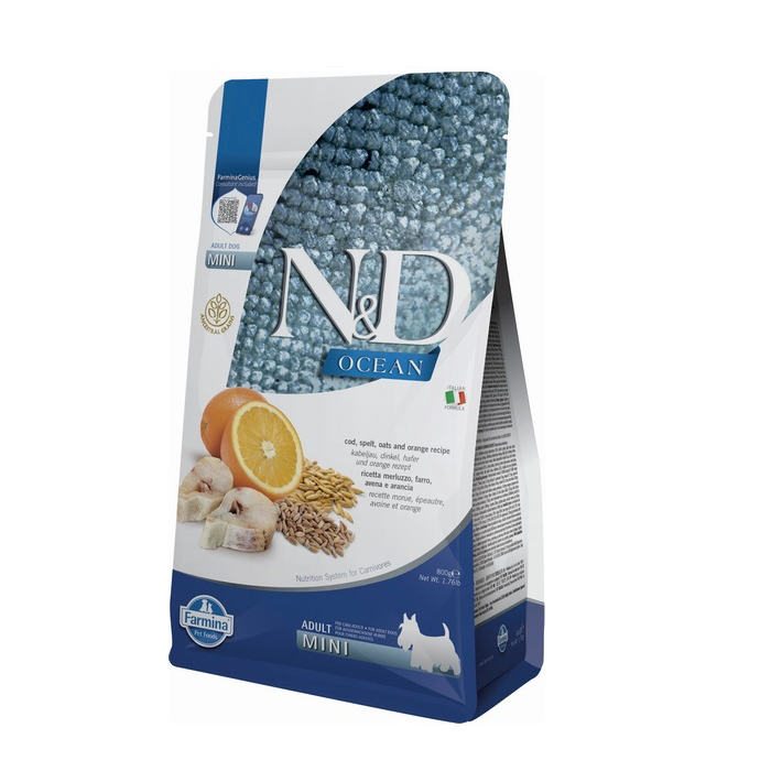 ★うみ★ ニナファームセット Farmina N&D Ocean Cod Spelt, Oats&Orange Adult Mini Сухий корм з