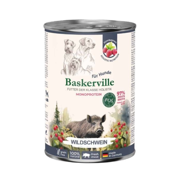 Baskerville FOS Monoprotein Wildschwein Влажный корм для собак дикий кабан с малиной, 400 г