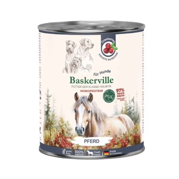Baskerville FOS Monoprotein Pferd Вологий корм для собак конина з журавлиною, 800 г