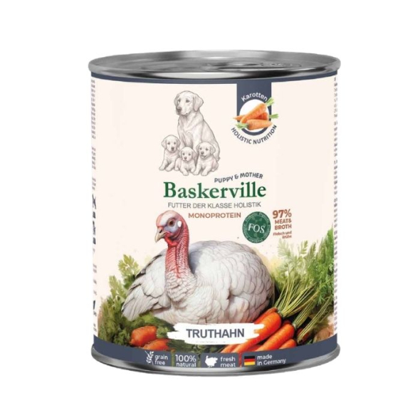 Baskerville FOS Puppy&amp;Mother Monoprotein Truthahn Вологий корм для цуценят і вагітних собак індичка з морквою, 800 г