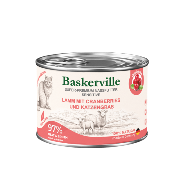 Baskerville Sensitive Lamm Mit Preiselbeeren Вологий корм для котів ягня з журавлиною та котячою м'ятою, 200 г