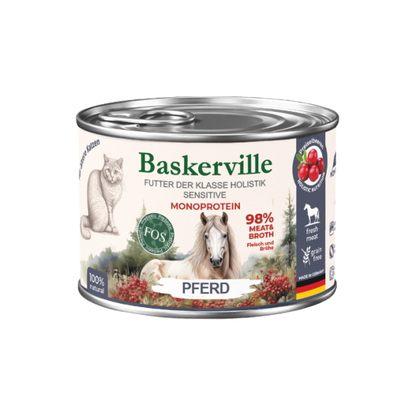 Baskerville FOS Monoprotein Pferd Вологий корм для котів з чутливим травленням конина з журавлиною, 200 г