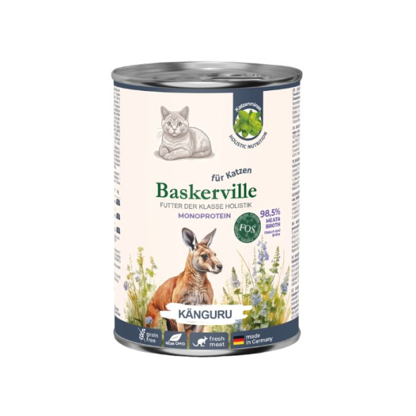 Baskerville FOS Monoprotein Känguru Вологий корм для котів з чутливим травленням кенгуру з котячою м'ятою, 400 г