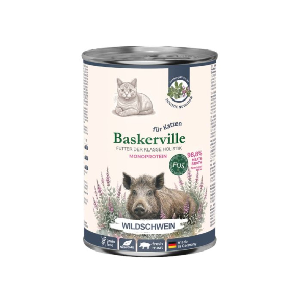 Baskerville FOS Monoprotein Wildschwein Вологий корм для котів дикий кабан, 400 г