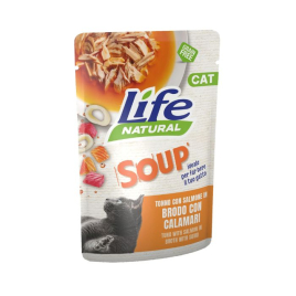 LifeCat Суп для кошек с тунцом и лососем в бульоне с кальмарами, 60 г