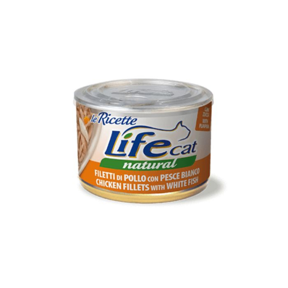 LifeCat le Ricette Вологий корм для котів Філе курки з білою рибою та гарбузом в желе 150 г