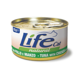 LifeCat Влажный корм для кошек Тунец с филе курицы и говядиной, 85 г