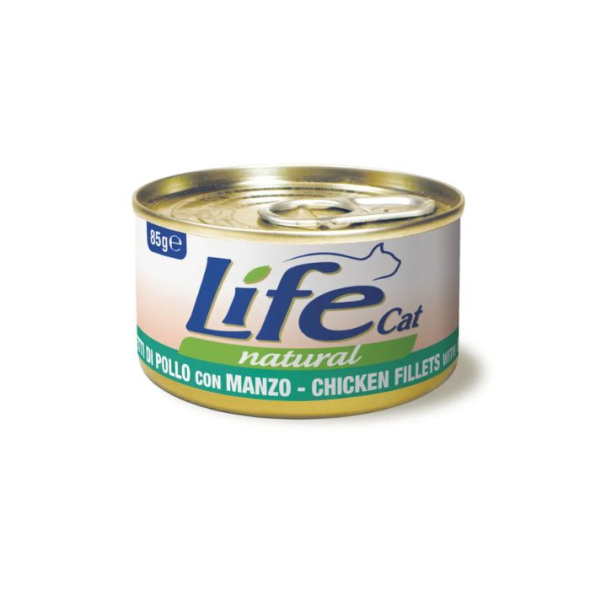 LifeCat Вологий корм для котів Куряче філе з яловичиною 85 г